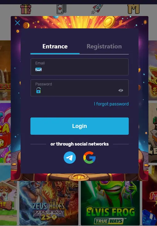 Login-Fenster für die Anmeldung bei Fountain Casino